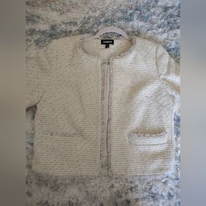 White and navy tweed blazer